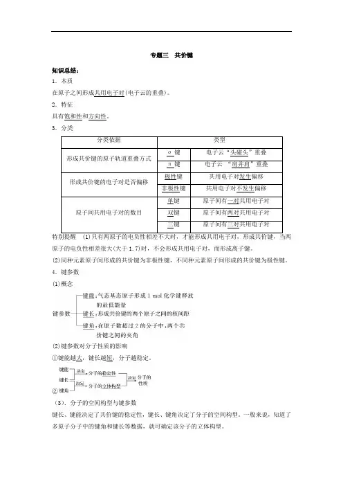 专题03 共价键-2016-2017学年高二下学期化学期末复习