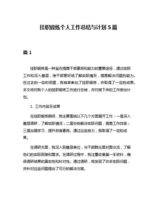 挂职锻炼个人工作总结与计划5篇