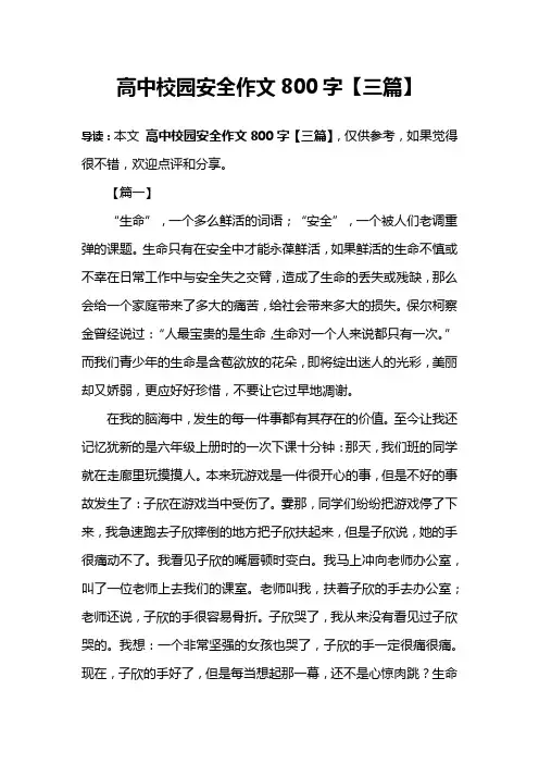 高中校园安全作文800字【三篇】