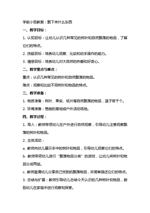 学前小班教案：飘下来什么东西