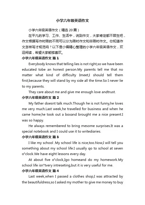 小学六年级英语作文