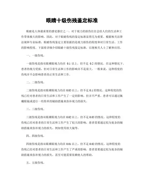 眼睛十级伤残鉴定标准