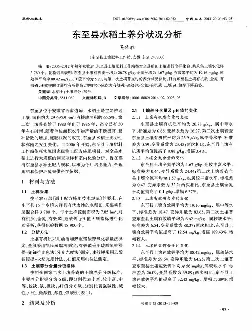 东至县水稻土养分状况分析