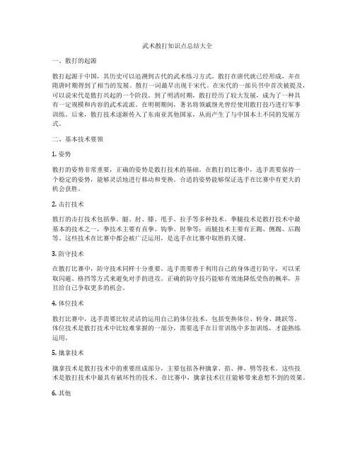武术散打知识点总结大全