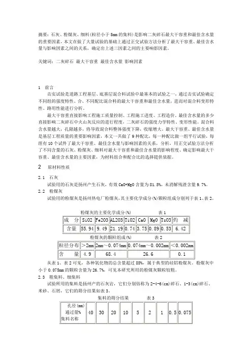 二灰碎石最佳含水量及最大干容重分析