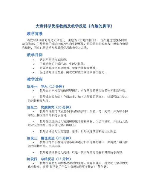 大班科学优秀教案及教学反思《有趣的脚印》