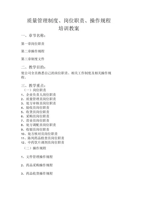 质量管理制度、岗位职责、操作规程