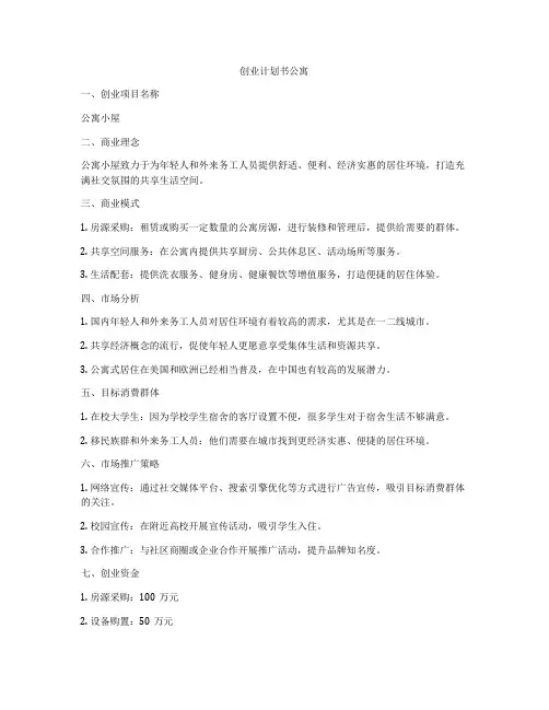 创业计划书公寓