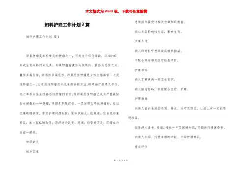 妇科护理工作计划3篇
