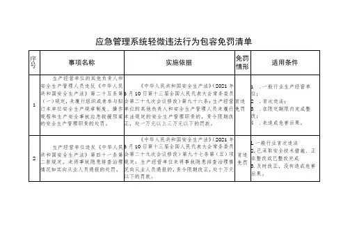 应急管理系统轻微违法行为包容免罚清单