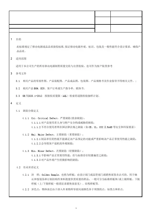 移动电源成品检验标准._