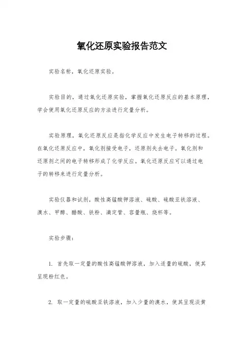 氧化还原实验报告范文