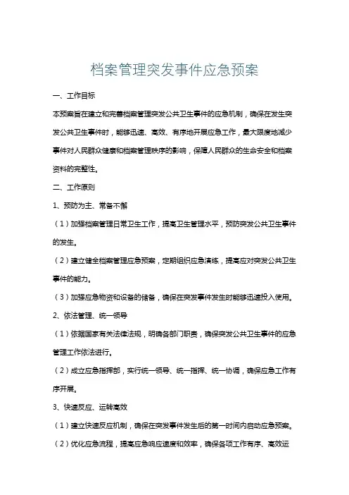 档案管理突发事件应急预案