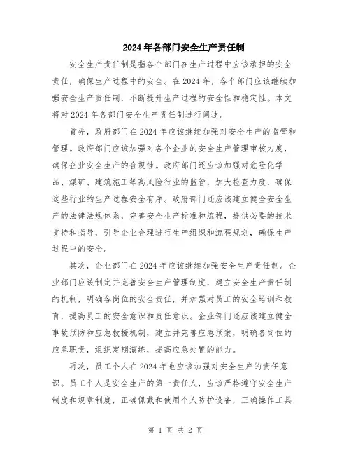 2024年各部门安全生产责任制