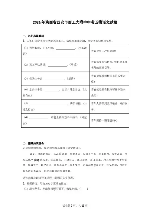 2024年陕西省西安市西工大附中中考五模语文试题