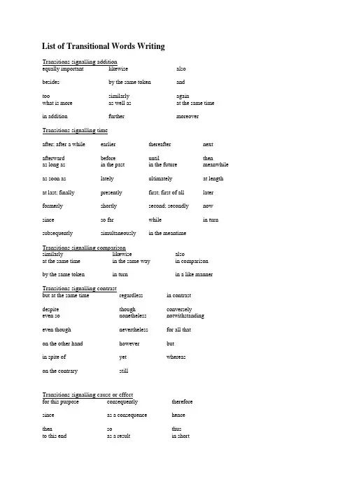 Transition words list
