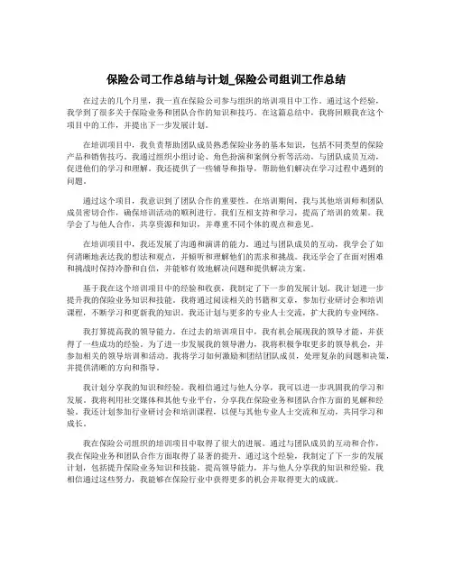 保险公司工作总结与计划_保险公司组训工作总结