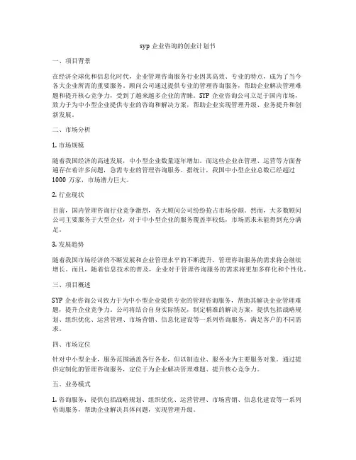 syp企业咨询的创业计划书