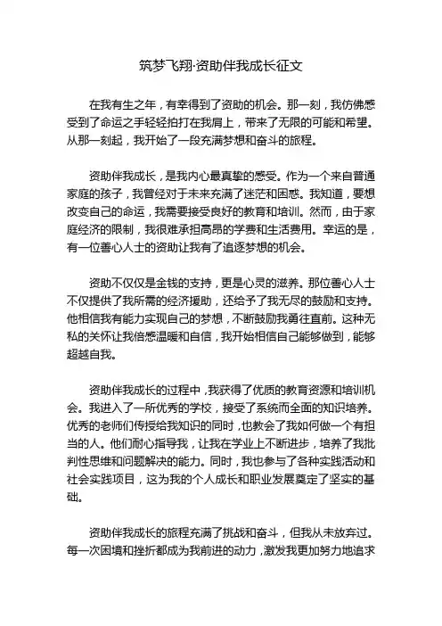 筑梦飞翔·资助伴我成长征文2000