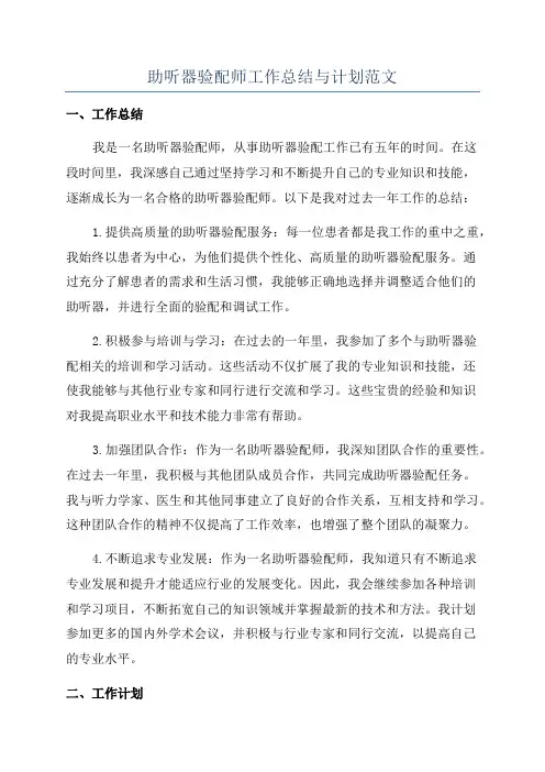 助听器验配师工作总结与计划范文