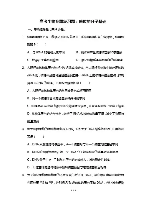 高考生物专题复习题：遗传的分子基础