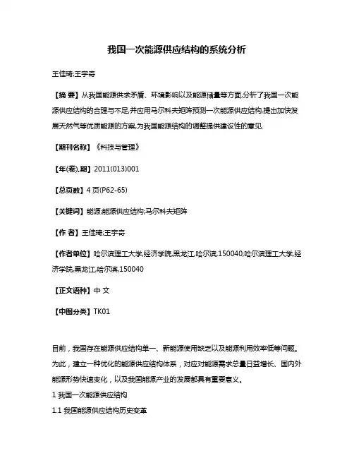 我国一次能源供应结构的系统分析