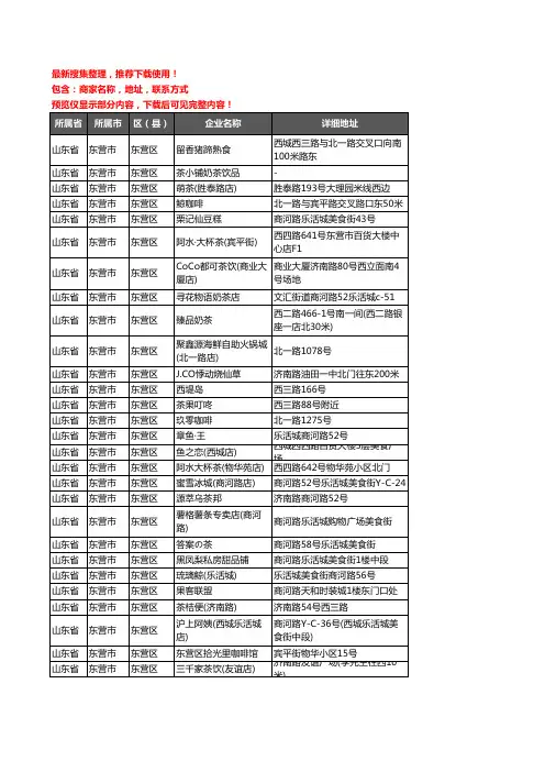新版山东省东营市东营区奶茶行业企业公司商家户名录单联系方式地址大全49家