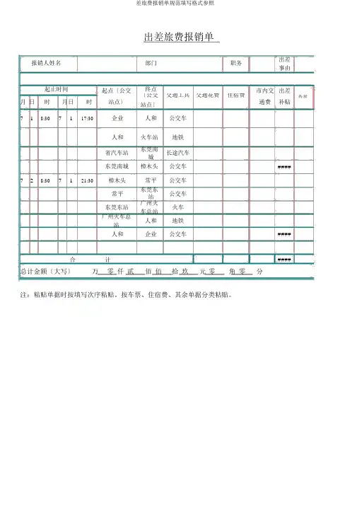 差旅费报销单规范填写格式参照