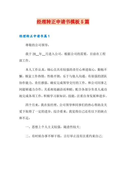 经理转正申请书模板5篇