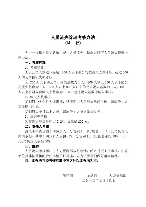 人员流失管理考核办法