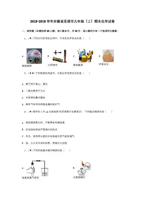 2018-2019学年安徽省芜湖市九年级(上)期末化学试卷