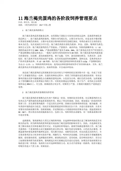 11海兰褐壳蛋鸡的各阶段饲养管理要点