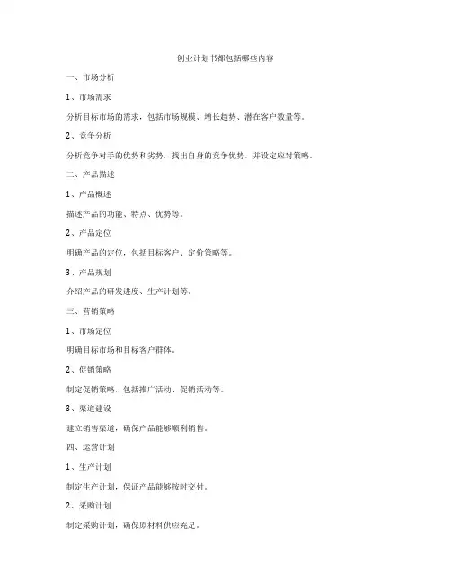 创业计划书都包括哪些内容
