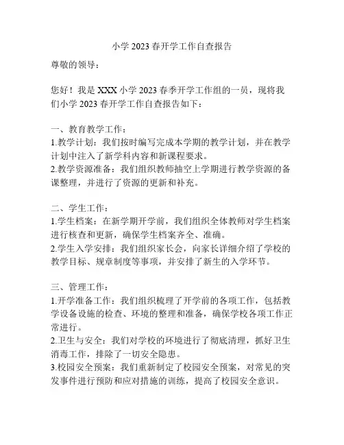 小学2023春开学工作自查报告