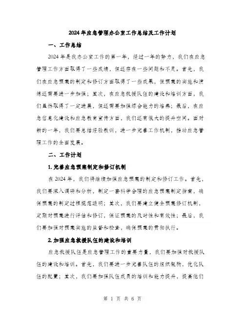 2024年应急管理办公室工作总结及工作计划(二篇)
