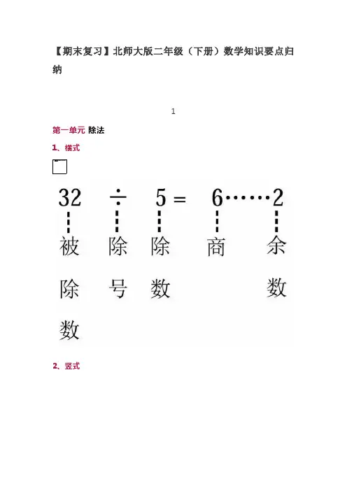 北师大版二年级(下册)数学知识要点归纳