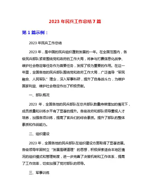 2023年民兵工作总结7篇