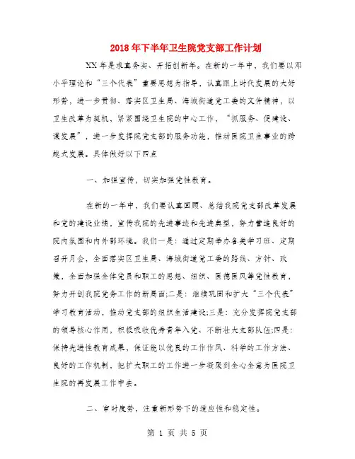 2018年下半年卫生院党支部工作计划
