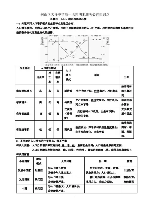 鲁教版高中地理第二册必背知识 一二单元
