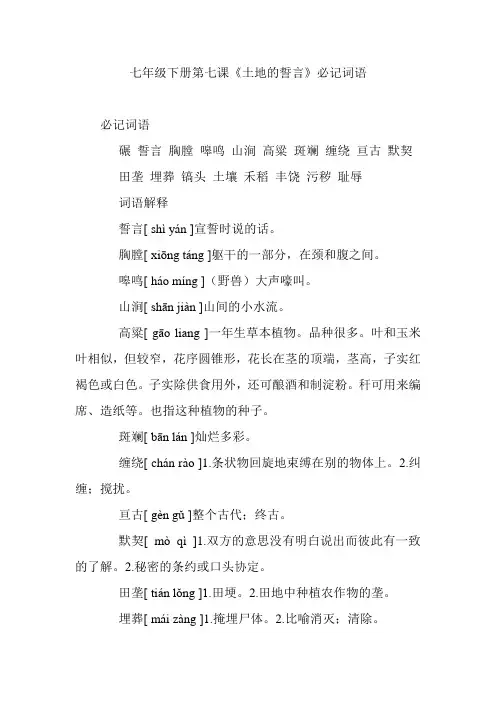 七年级下册第七课《土地的誓言》必记词语