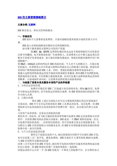 SNS的主要营销策略简介