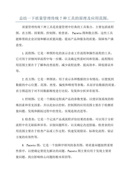 总结一下质量管理传统7种工具的原理及应用范围。