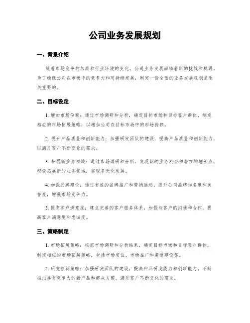 公司业务发展规划
