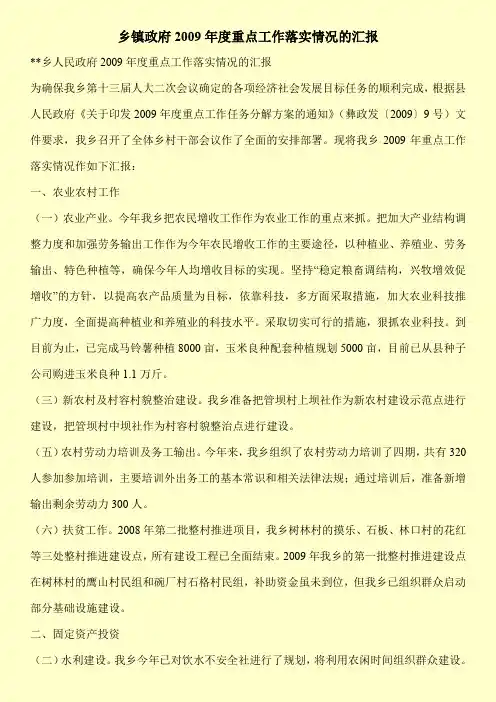 【精品】乡镇政府2009年度重点工作落实情况的汇报