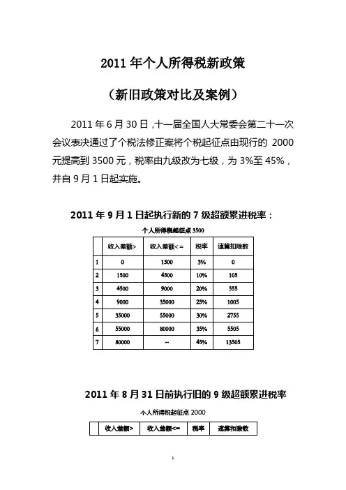 2011年个人所得税新政策对比