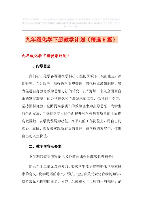 九年级化学下册教学计划(精选5篇)
