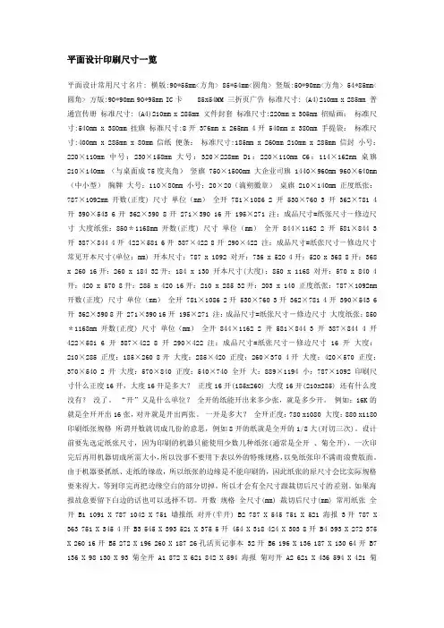 平面设计印刷尺寸一览