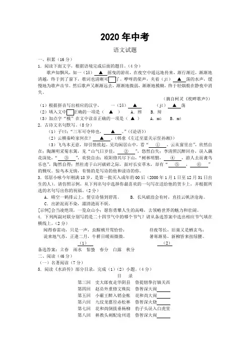 2020年初中毕业生学业水平考试试卷语文(含答案) (90)
