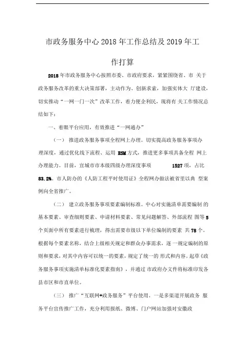 市政务服务中心2018年工作总结及2019年工作打算