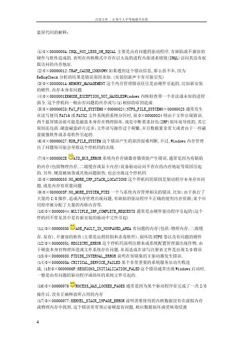 蓝屏代码及报警声详解